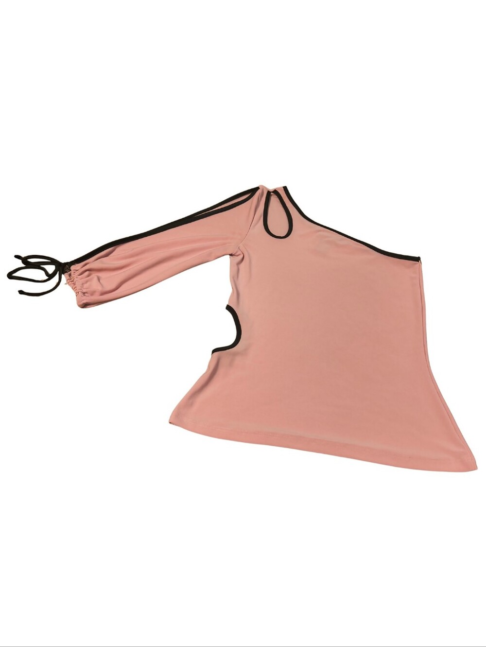 Women’s Pink Asymmetric One-Shoulder Top with Black Trim (S)